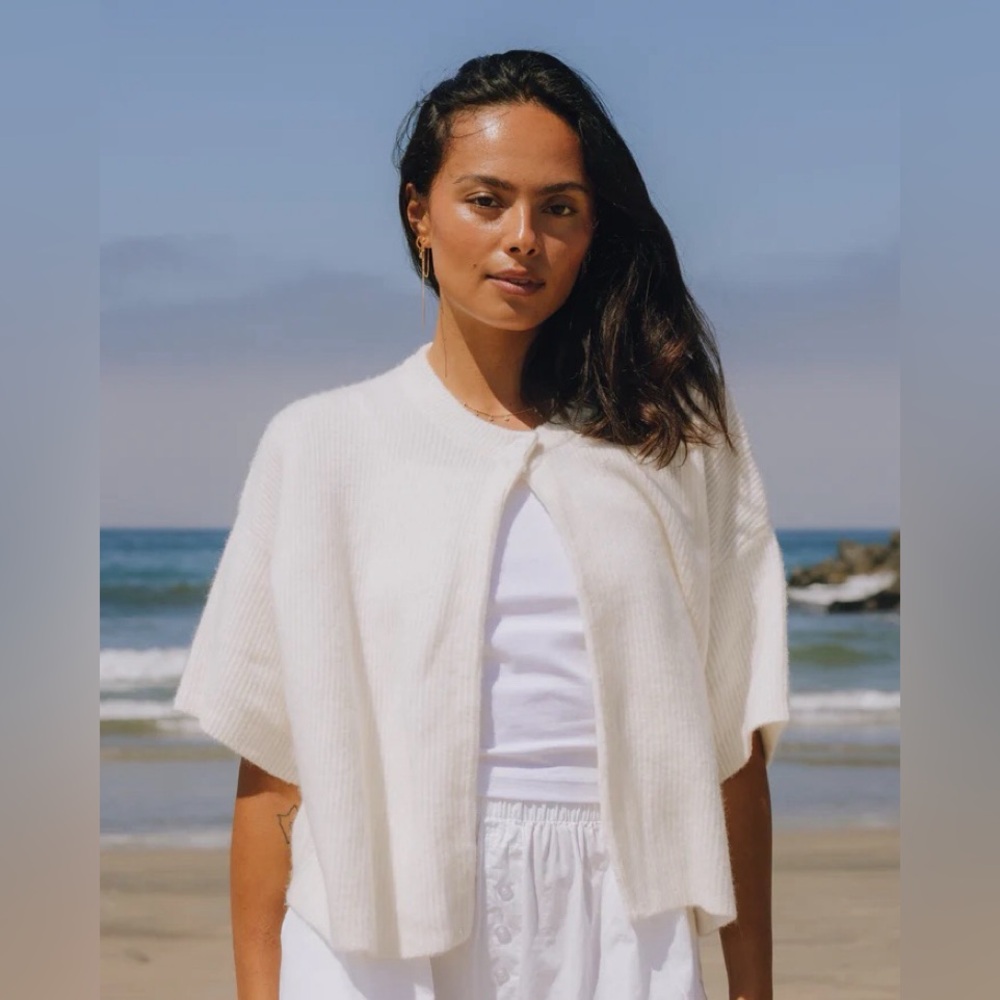 Daily Drills Single Button Short Sleeve Cardigan Cream